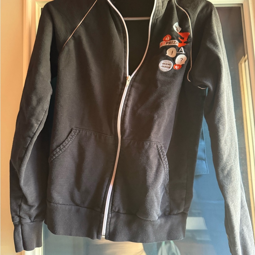 Black Zip-Up Hoodie with Patches - Picture 1 of 4